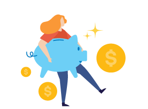 Illustration of a woman holding a large piggy bank