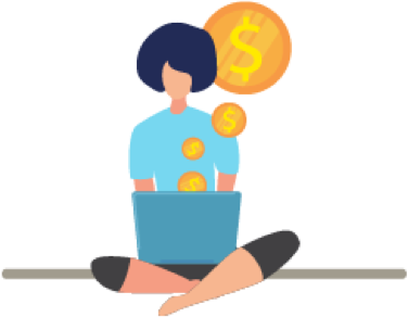 Person typing on a laptop thinking about money