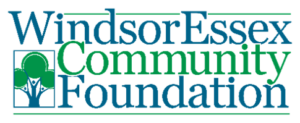 WindsorEssex Community Foundation logo with blue and green text and an icon of three green trees on a blue and white background.