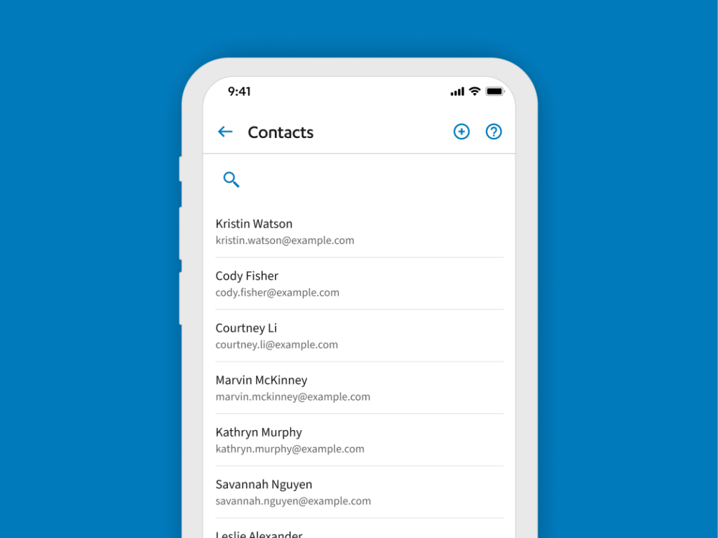 Image of a contact list in mobile banking