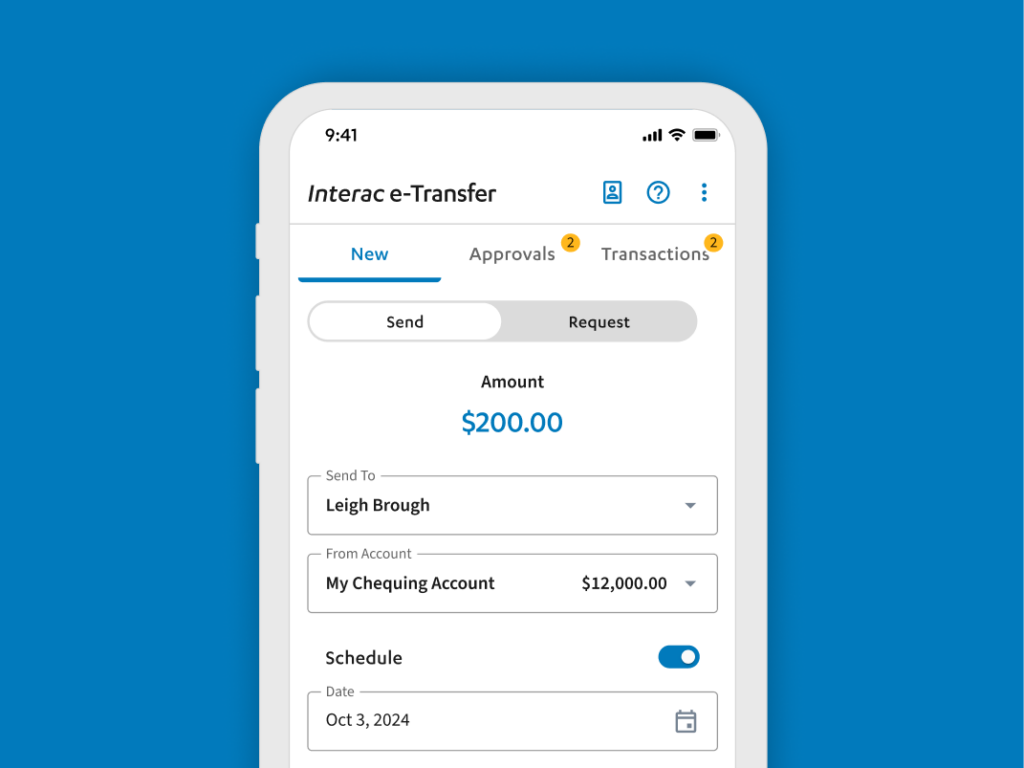 Send e-transfer on Libro's mobile app