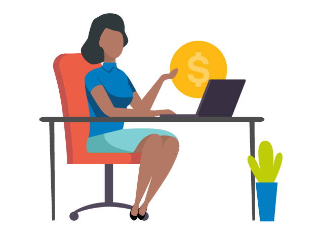 Business woman sitting at desk with laptop