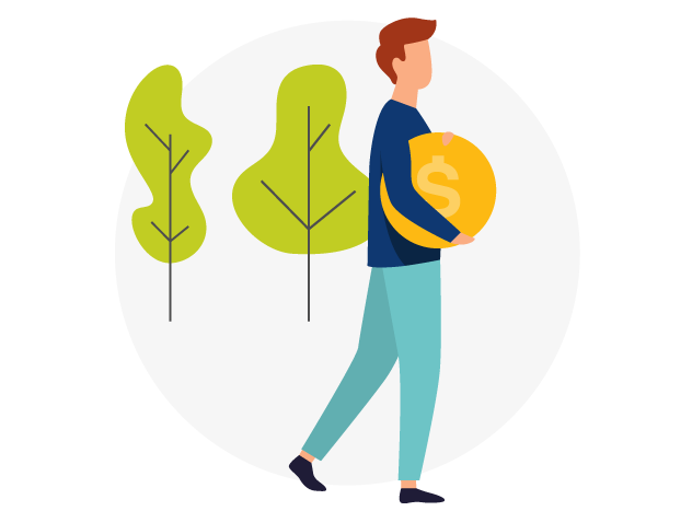 Man walking outside holding coin