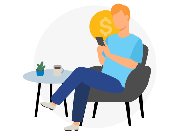 Man sitting on chair looking at his phone