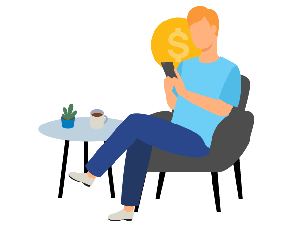 Man sitting on chair looking at his phone