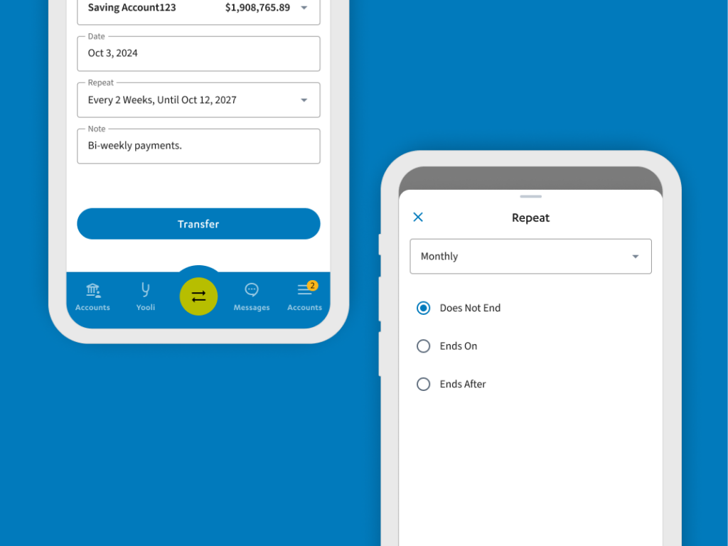 A cell phone displaying an automatic transfer on Libro's mobile banking app