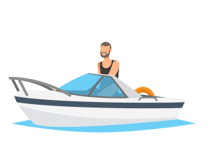Illustration of a man driving a boat