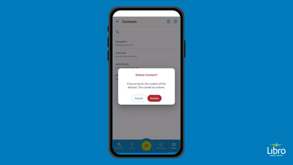 Delete a contact in Libro's mobile app