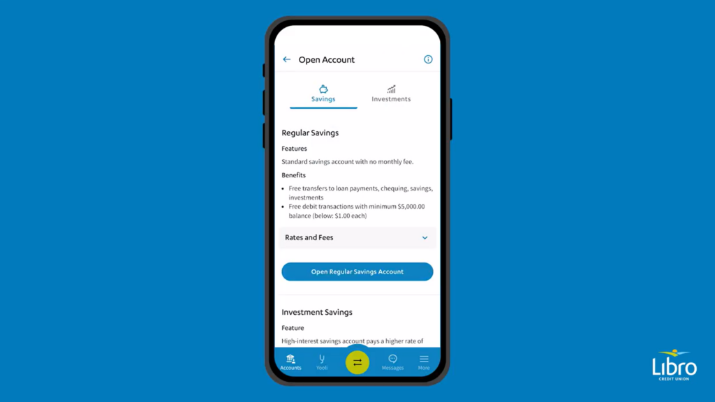 Open a Savings Account on Libro's mobile banking app