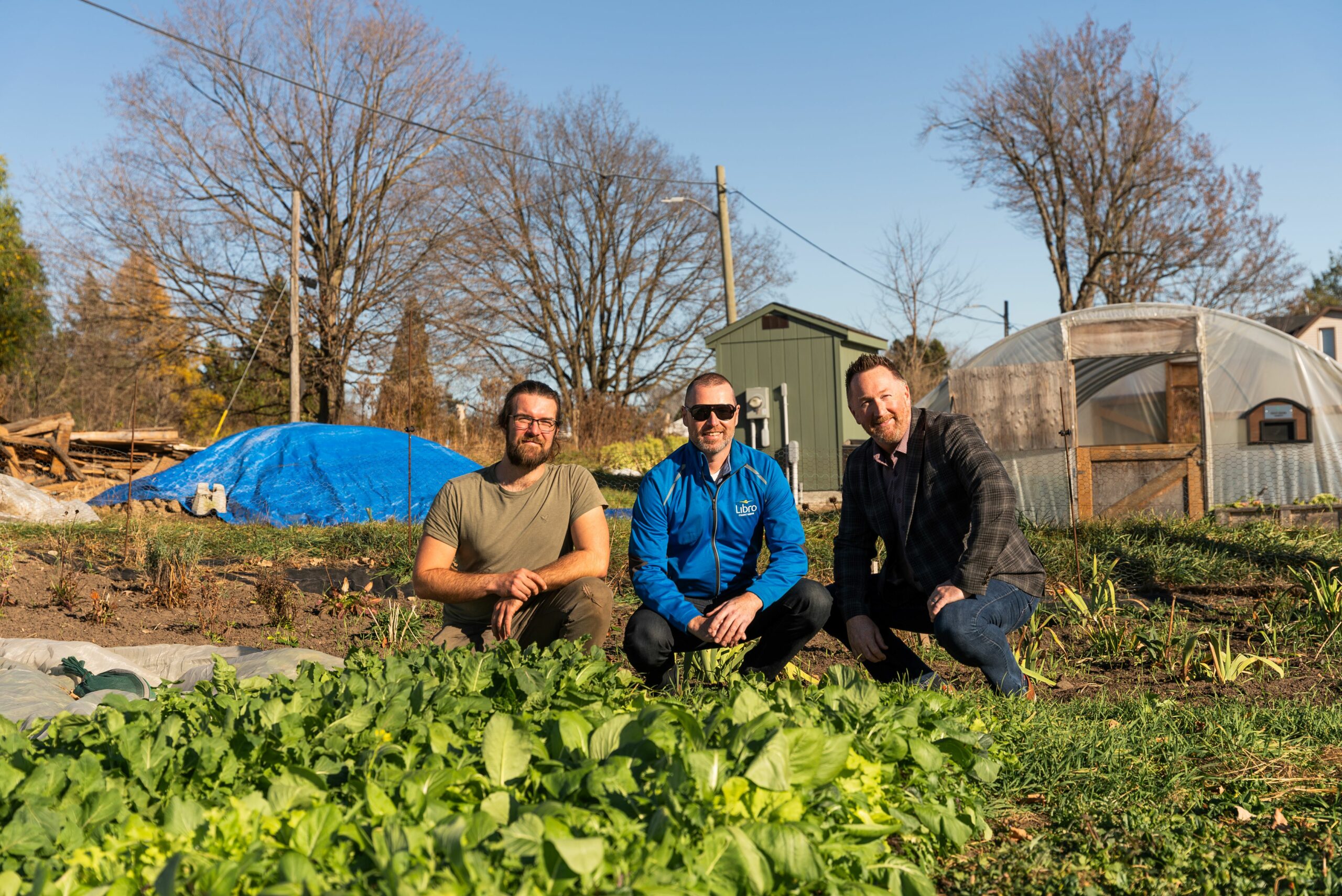 Three people working in a garden