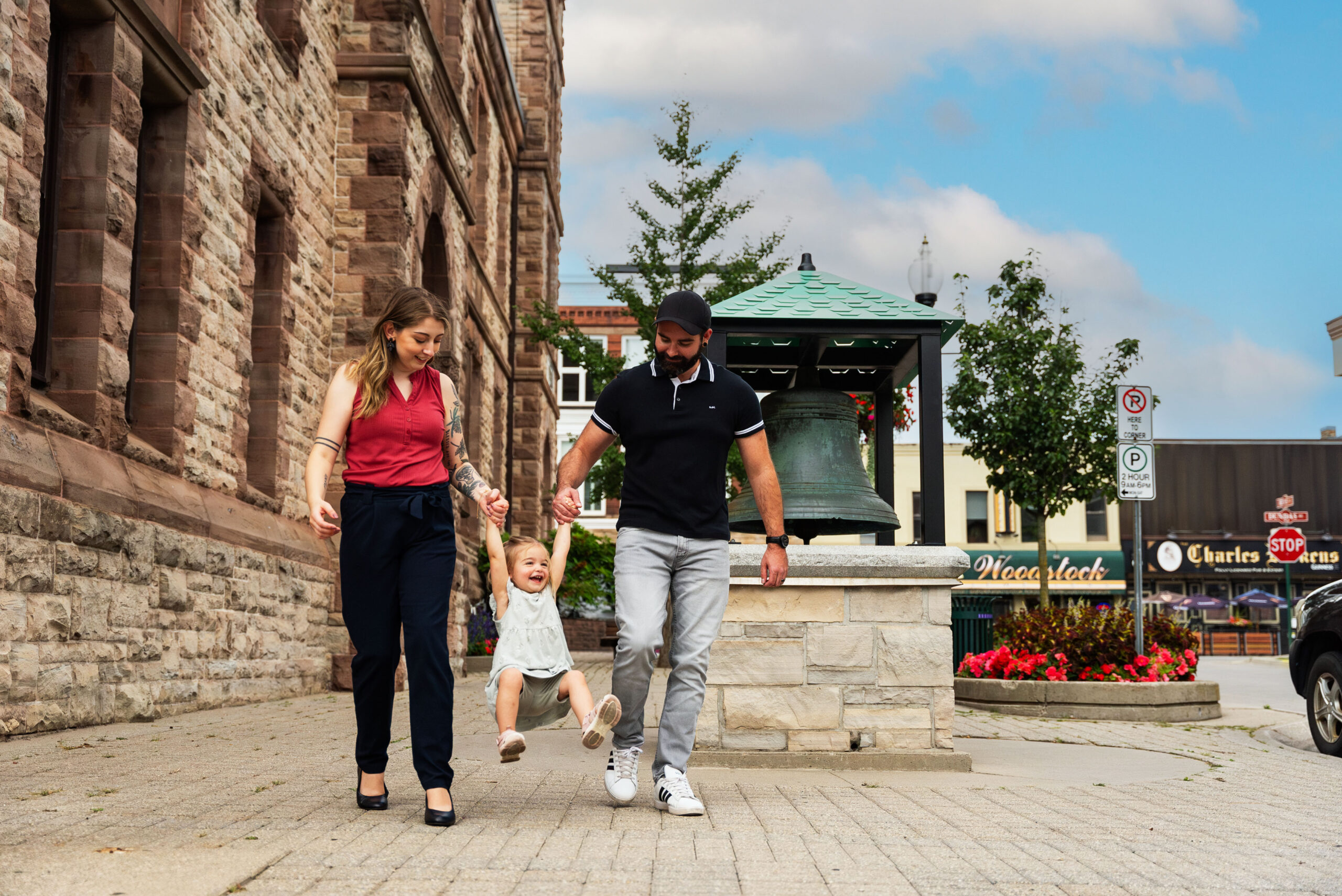 Family walking down the street