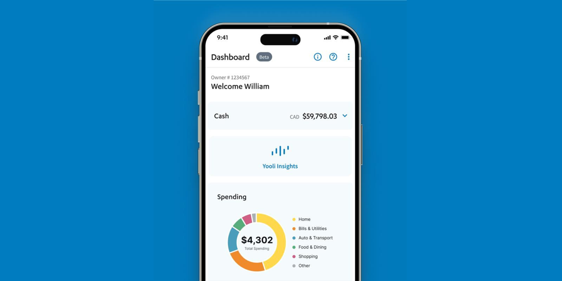 Image of Yooli dashboard on phone with blue background