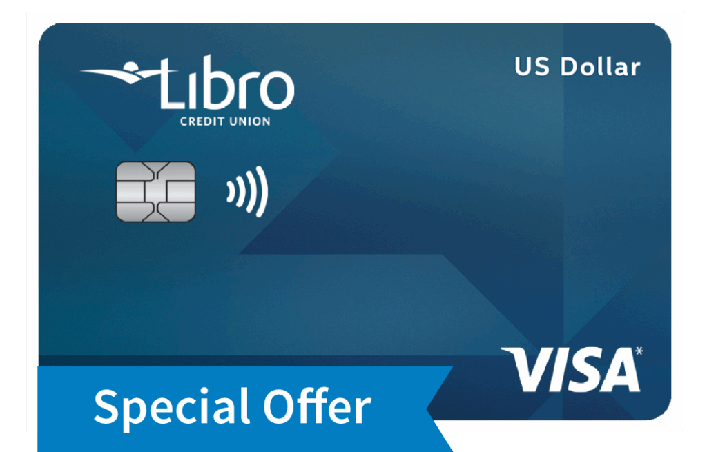 Libro Credit Union US Dollar Visa credit card with a chip, contactless icon, and 